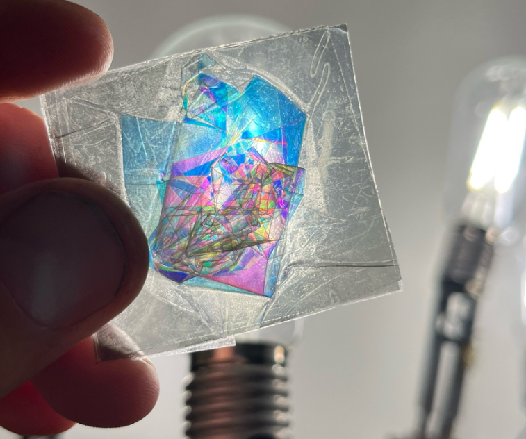 Birefringent crystal closeup